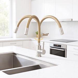 Robinet de cuisine avec bec flexible, robinets d'évier de cuisine avec 2 types de jets, Torneira Cozinha haute pression, rotation à 360° ° Or - Product Image 5