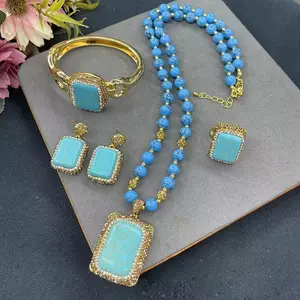 2024 nouveau Bling Vintage Boho turc mode Jade indien bohème Turquoise Western bijoux Bracelet collier boucles d'oreilles ensembles