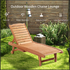 Combohome Tumbona de Madera de Abeto para Exteriores con Bandeja Extraíble, Silla de Piscina de Madera Maciza Ajustable para Jardín y Playa - Product Image 5
