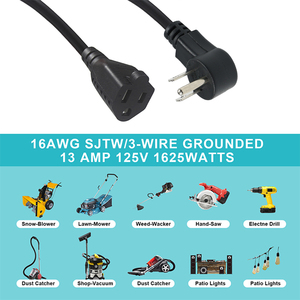 3-Prong Power Extension Cable, NEMA 5-15P to 5-15R, Space Saving <b>Angled</b> Plug - Product Image 3