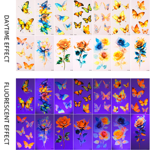 Adesivo per Tatuaggio Temporaneo Impermeabile ed Ecologico, Design Neon con Farfalle e <span class=keywords><strong>Fiori</strong></span> per Applicazione su Viso e Corpo, Non Tossico e di Lunga Durata - Product Image 2