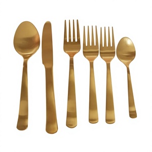 Juego de Cubiertos Modernos Dorados con Acabado Espejo, Aptos para Lavavajillas, Utensilios para Comer en Bodas - Product Image 1