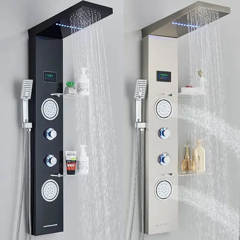 Hot Sell Bathroom Wall Mounted Stainless Steel Waterfall Shower column LED Shower Panels system