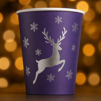 Gobelet à café simple paroi de Noël, motif couronne, en papier kraft robuste, jetable, 16 oz, pour vin chaud, vente en gros directe usine