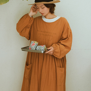 Adult Apron With Sleeves A-Line Embroidered Cotton Linen Breathable Kitchen Art Work Wear Dark Green Brown Ginger Yellow - Product Image 3