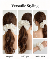 Scrunchie en dentelle brodée de fleurs blanches pour femmes et filles, accessoires de cheveux pour mariage