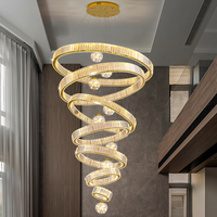 Luxe Grand Escaliers Led Golden Villa Lustre Rond Lumière pour Hôtel Salon Banquet Hall Creative Suspension Lampe