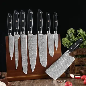Ensemble de couteaux Fulwin chef de cuisine Damas ensemble de couteaux d'office de fruits utilitaires ensemble de blocs de couteaux de cuisine en acier inoxydable avec support