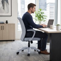 Chaise de bureau pivotante en maille avec cadre en Y, accoudoirs à arc fixe, réglable en hauteur, ergonomique, pour bureau, ordinateur et visiteurs