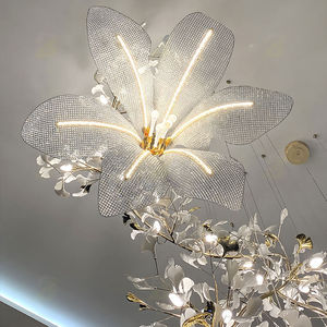 Lustre moderne personnalisé en cristal et céramique en forme de feuille et de fleur pour décoration de plafond d'escalier, événements, mariages et restaurants - Product Image 2
