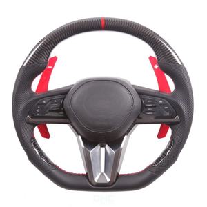 พวงมาลัยคาร์บอนไฟเบอร์แบบฟอร์จทรงสปอร์ตแบบแบน พร้อมไฟ LED และหุ้มด้วยอัลคันทาร่า สำหรับรถยนต์นิสสัน จีทีอาร์ อาร์35 ปี 2014 2015 2016 2017 2018 - Product Image 1