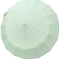 Payung Lipat Manual Wanita Warna-Warni 2-in-1 untuk Cuaca Cerah dan Hujan, Payung Pelindung Matahari dengan Gagang Kayu dan Logo, Desain Menarik