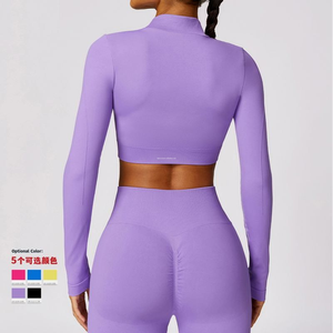 Chaqueta de Yoga <span class=keywords><strong>Lulu</strong></span> de Manga Tres Cuartos, Ajustada, Sin Costuras, Elástica en Cuatro Direcciones, Transpirable, con Cierre y Secado Rápido para Invierno - Product Image 4