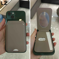 Portefeuille de téléphone RFID magnétique en cuir véritable gris LZ Stick on 2 pochettes Porte-cartes pour étui de téléphone avec IPhone Android Samsung