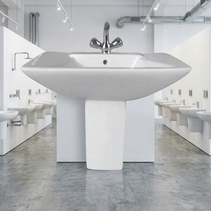 Lavabo en céramique standard pour salle de bain avec demi-pied Ecco Set, vasque sur pied, équipement sanitaire - Product Image 5