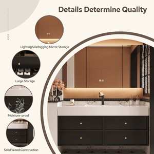 Meuble-lavabo de salle de bain minimaliste et élégant <span class=keywords><strong>avec</strong></span> vasque simple/double, meuble-lavabo suspendu, <span class=keywords><strong>miroir</strong></span> LED intelligent <span class=keywords><strong>avec</strong></span> fonction anti-buée - Product Image 2