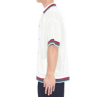 Pull en coton personnalisé avec logo pour homme, maille crochetée ouverte, boutonné, léger, pour l'été, style streetwear, anti-rétrécissement