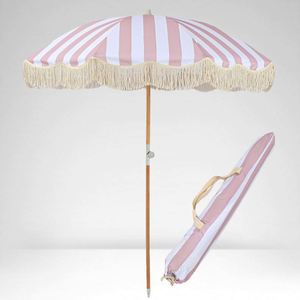 Sombrilla de Playa Blanca Boho con Borlas y Flecos, Personalizable al por Mayor, con Poste de Madera para Exteriores, Sombrillas Vintage Sunday BP - Product Image 4
