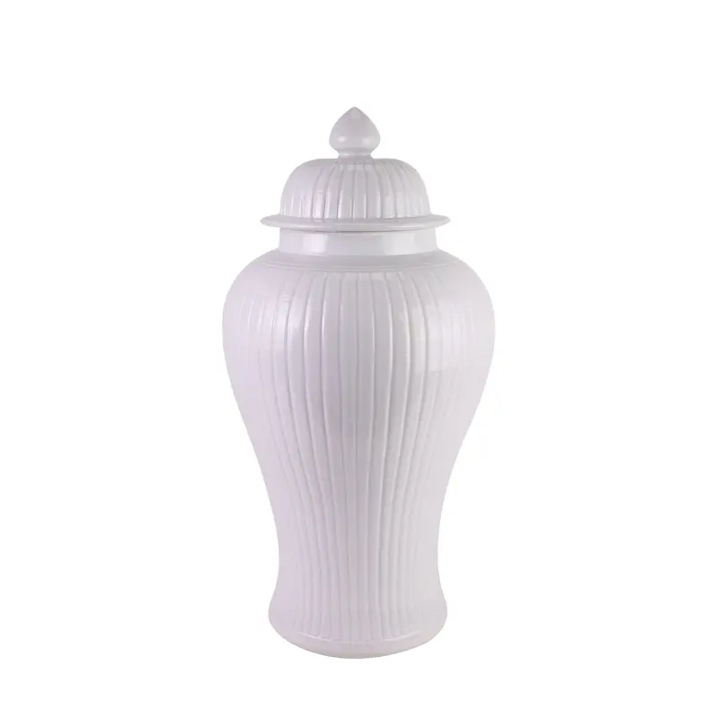 家の装飾セラミックジンジャージャーのための純粋な白い刻まれたメロンの波形の装飾的なボトル