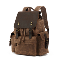 Sac à dos pour ordinateur portable 15 pouces en cuir véritable vintage Sac à dos de voyage en toile à la mode pour hommes et femmes Camping
