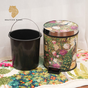 <span class=keywords><strong>Poubelle</strong></span> décorative Paon et Fleurs, en plastique et similicuir avec seau intérieur amovible, <span class=keywords><strong>poubelle</strong></span> de salle de bain de luxe - Product Image 2