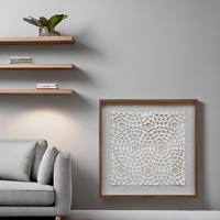 Cadre en bois d'art de lignes abstraites rurales avec décoration artistique de boîte d'ombre en papier de riz pour le salon