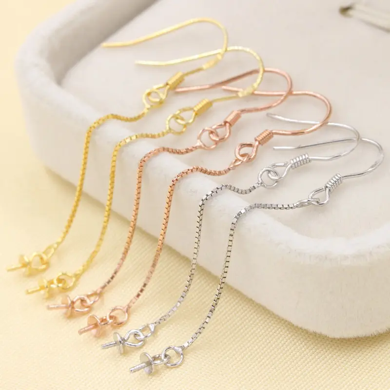 Hoge Kwaliteit Box Ketting Oorhaak Dangle 925 Sterling Zilveren Parel Oorbellen Bevindingen