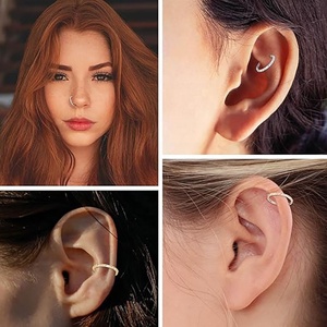Acier chirurgical 316L or 24 carats PVD nez cerceau Daith boucle d'oreille CZ pavé de diamant coupé segment articulé oreille Cartilage hélice bijoux percés - Product Image 6