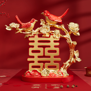Centre de table en résine Double Bonheur avec motif d'oiseau et de branche, pour mariage, fiançailles, décoration de salle, cadeau - Product Image 1