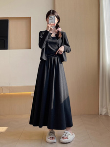 Top da donna stile coreano in tinta unita in due pezzi stile autunno Casual maglia traspirante e <span class=keywords><strong>gonna</strong></span> lunga - Product Image 6