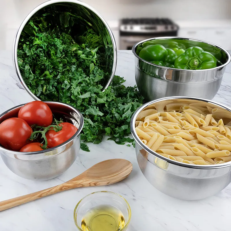 Ustensiles de cuisine bol de stockage profond peu encombrant cuisson service mélange salade préparation de repas bols à mélanger en acier inoxydable avec couvercle