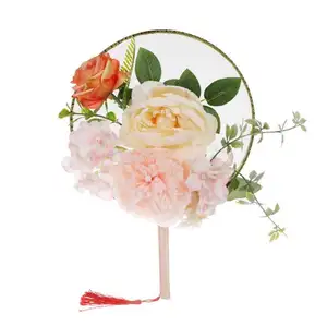 Éventail circulaire rétro en soie véritable, pour <span class=keywords><strong>bouquet</strong></span> <span class=keywords><strong>de</strong></span> <span class=keywords><strong>mariée</strong></span>, fleurs chinoises, livraison gratuite - Product Image 1