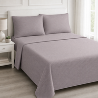 Parure de draps en microfibre 4 pièces gris violet à rayures, drap-housse, drap plat, taie d'oreiller