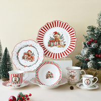 Service de table en porcelaine Ours de Noël, assiettes, bols et tasses irrégulières rouges et blancs, vaisselle de dessert pour les fêtes à la maison