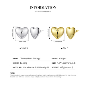 <b>Heart</b> Stud <b>Earrings</b> Gold Plated <b>silver</b> Unisex Classic Jewelry Gift - Product Image 4