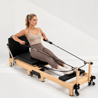 Mesin Reformer Pilates Lipat Kayu Oak MJD Fitness, Tempat Tidur Pilates Kayu Hemat Ruang untuk Latihan Inti Tubuh Penuh