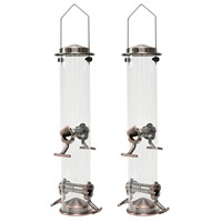 Mangeoire à oiseaux suspendue Oniya Clear Tube, mangeoire à graines pour oiseaux sauvages, en métal, pour extérieur, jardin, station d'alimentation
