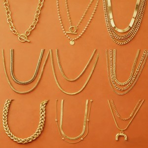 MW Nuovo Set di Collane in Acciaio Inox Placcato Oro 18k, Catena Lunga Multistrato a Maglia Serpente, Catena a Rete NK, Vendita all'Ingrosso - Product Image 1