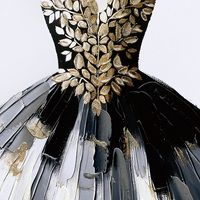 Peinture à l'huile abstraite Robe de bal dorée texturée pour femme, Tableau mural pour décoration intérieure de luxe - Grande Vente