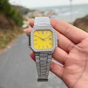 Nouvelle montre automatique mécanique pour homme, classique, de luxe, carrée, entièrement sertie de diamants, bracelet en acier inoxydable, étanche - Product Image 4