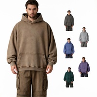 TKAN439 Vente en gros de sweat-shirts à capuche en coton lourd de qualité supérieure, 500 g/m², à imprimé vierge, style streetwear, pour hommes, tendance hivernale, délavé à l'acide