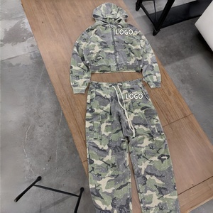 Conjunto Deportivo de Camuflaje Extra Grande, <span class=keywords><strong>Pantalones</strong></span> Cargo y Sudadera con Capucha y Cremallera, Ropa Deportiva Urbana para Hombre, Fabricante Personalizado - Product Image 1