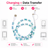 Kabel Charger HP 3 in 1 Fast Charge USB-C Motif Bintik Putih Biru Custom, Dekorasi Mobil Estetis untuk iPhone Android