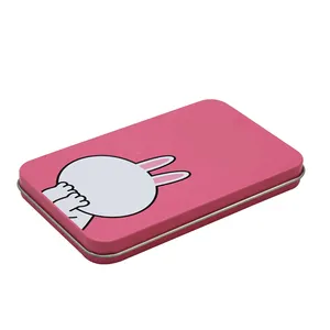 Красивая прямоугольная жестяная коробка для конфет в форме розового кролика для сахара и подарков, Высококачественная упаковка и печатная продукция