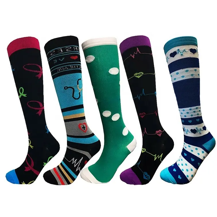 Fashion colorful new style knee high 20-30 mmhg nurse compression socks high universal for men or women