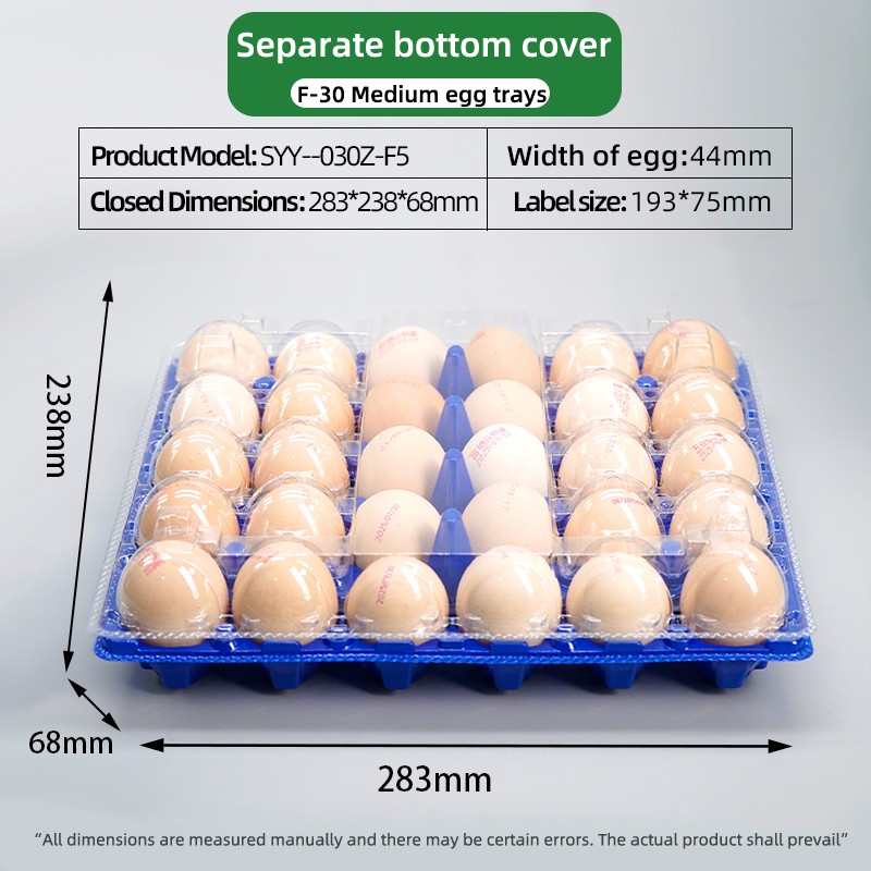 Plateau à œufs transparent à fond bleu, 30 alvéoles.