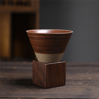 Tasse à café en céramique rétro tournée au four avec base en bois créative pour tasse de fête Amazon