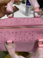 Sac de voyage pour femme en cuir PU à faible MOQ, avec strass scintillants et matière suédée à pois, à porter à la main
