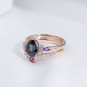 Messi Jewelry MSR-1782 10K Round <b>Gold</b> Pear Cut Lab Alexanderite Fashion <b>Ring</b> Engagement <b>Ring</b> <b>Set</b> - Product Image 4