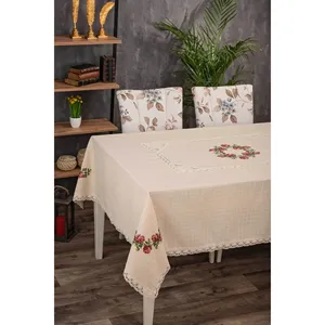 Nappe rectangulaire en tissu non tissé Buldan Cottoncloth, style nordique, imprimé point de croix rouge, rayée, pour salle à manger, 140x180cm, pour hôtels - Product Image 1